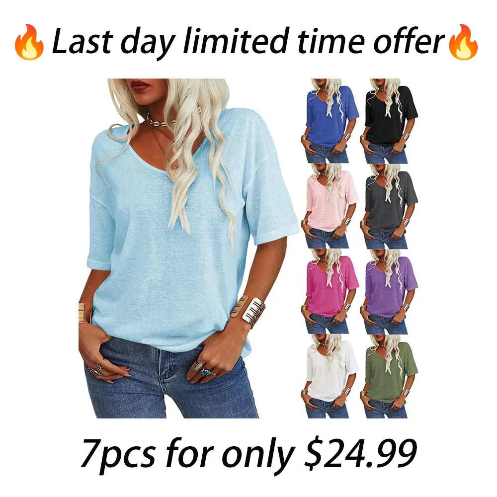 Women's Solid Color V-Neck T-shirt