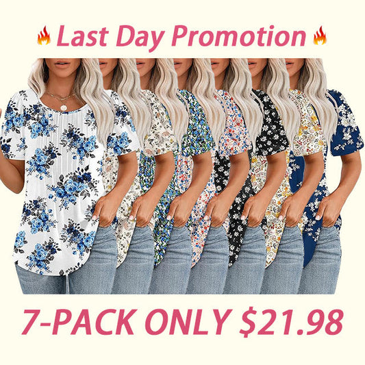 🔥Last Day Promotion🔥Womens T Shirts Short Sleeve Pleated Dressy Casual Scooped Neck Summer Tops Blouses